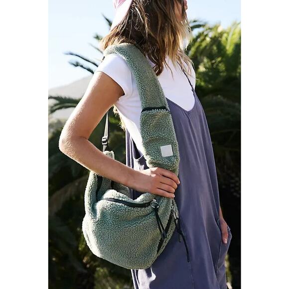 FREE PEOPLE  Overachiever Sherpa Sling Bag - Green NEW $78! - Picture 1 of 6